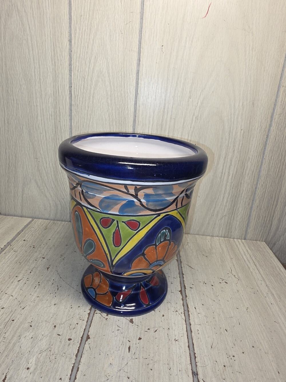 Talavera Mexican Ceramic Footed Planter Pot Garden Hand Painted Southwestern 7"